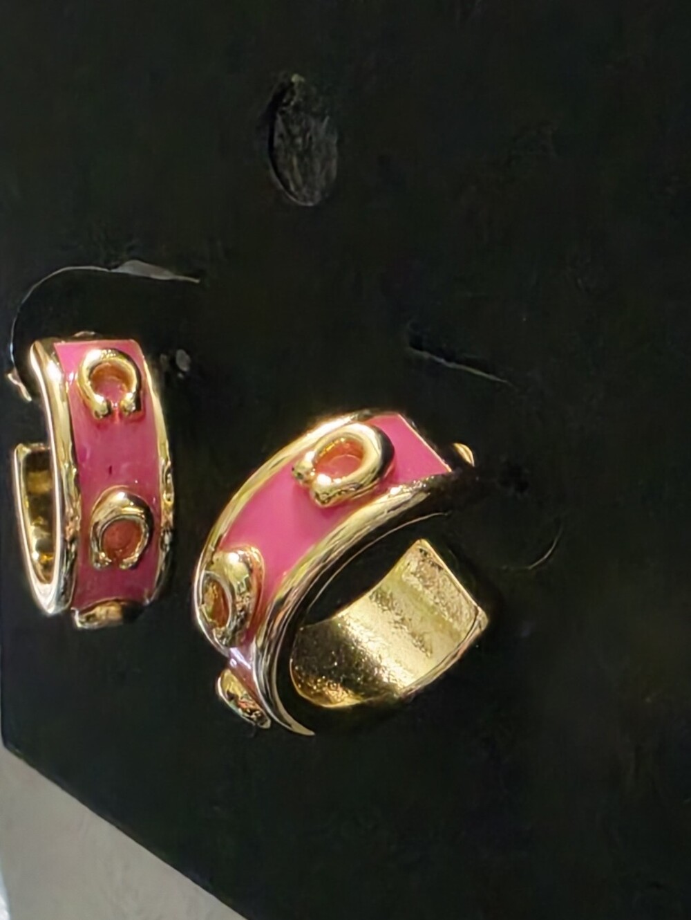 Coach Pegged C Pink Enamel Huggie Earrings - Picture 5 of 5